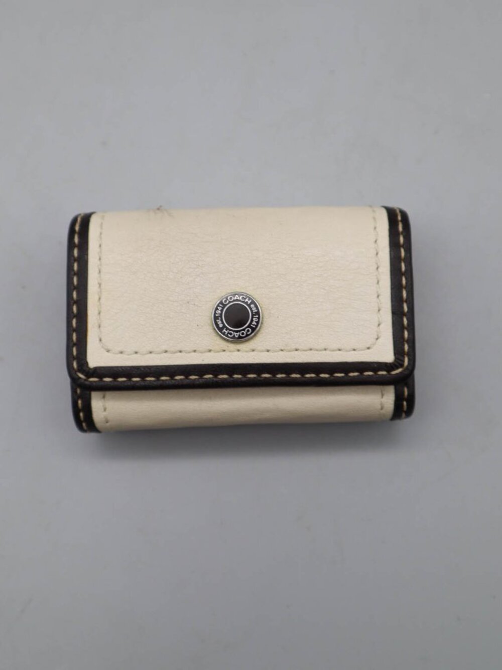 Vintage Leather Coach Compact Contact Lens Travel Case w/ Mirror Snap Close